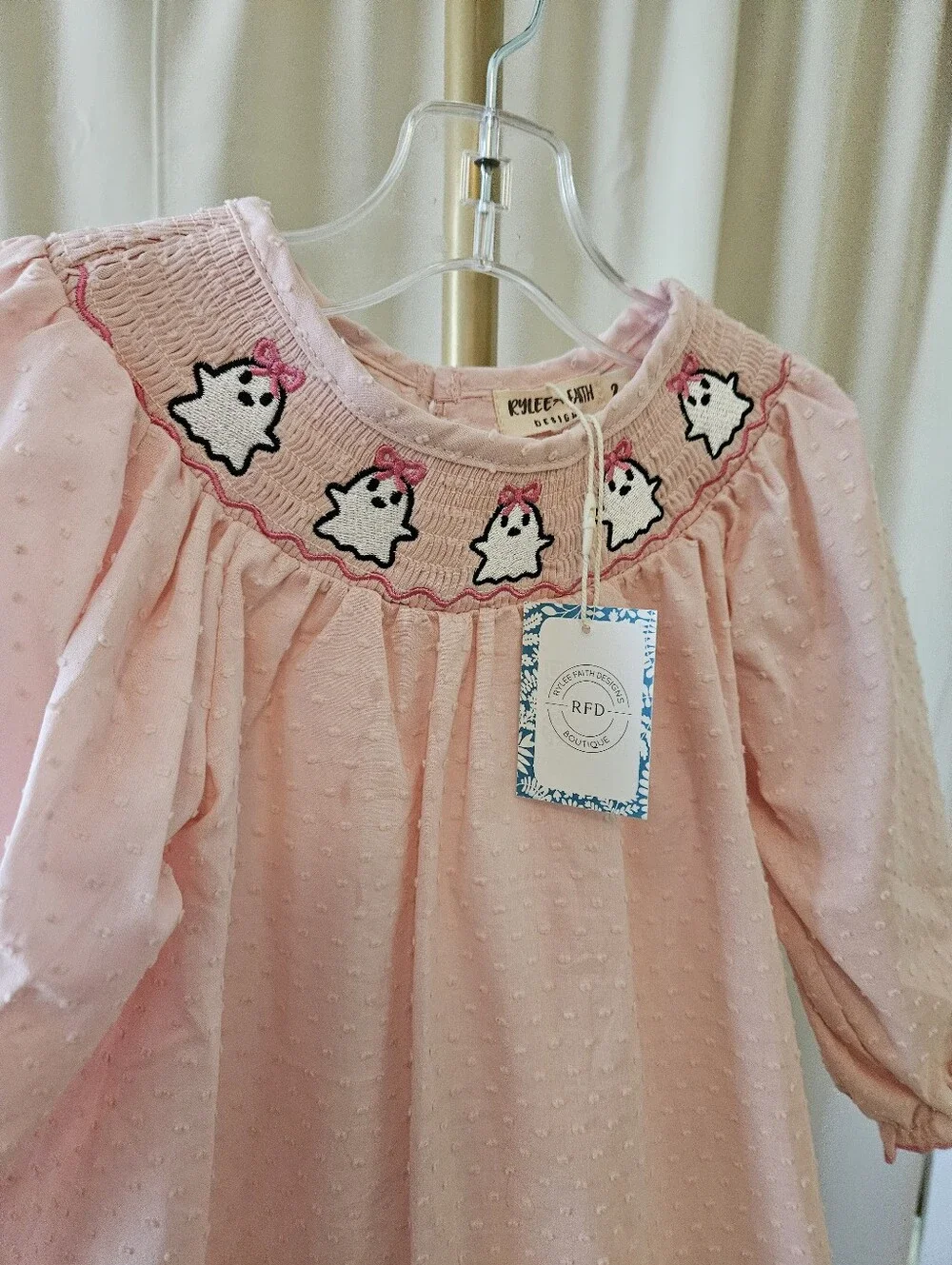 Rylee Faith Designs Smocked Ghost Bishop Dress Size 2